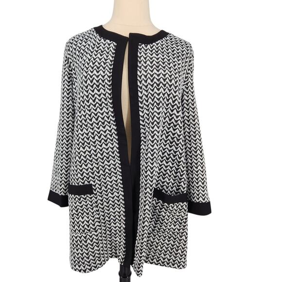 Chevron Stripe Knit Cardigan 3X Black Trim Hook Closure Unlined Stretch Washable - Picture 1 of 7